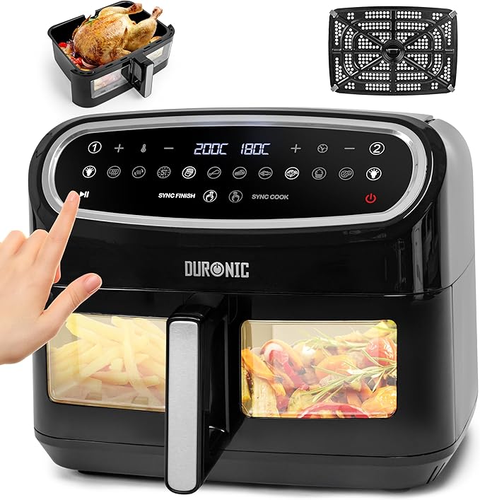 Duronic 10L Dual View Air Fryer | XL Oil-Free Digital Air Fryer with 10 Smart Cooking Programs