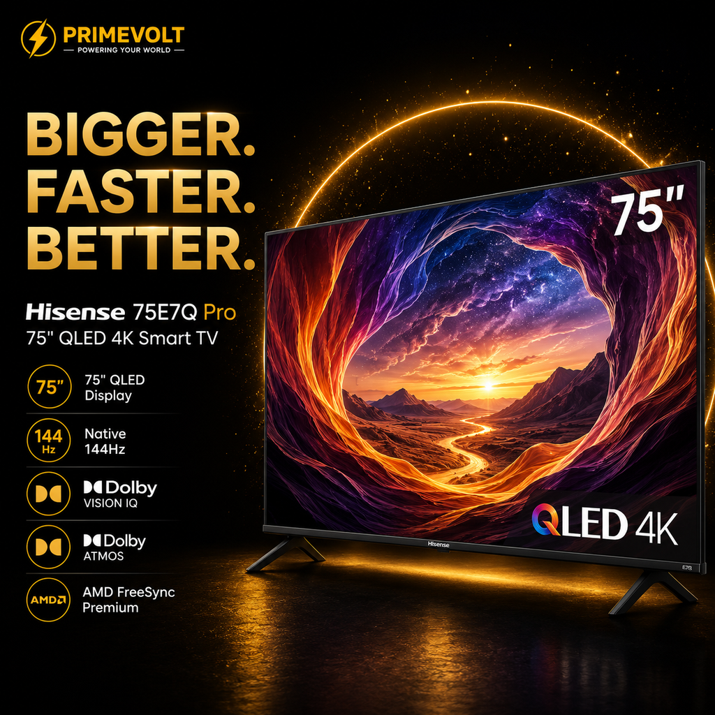 Hisense 75E7Q Pro 75" QLED Smart TV 4K UHD 144Hz | Dolby Vision IQ & Atmos | Pro Gaming Mode | AMD FreeSync Premium [Energy Class E]
