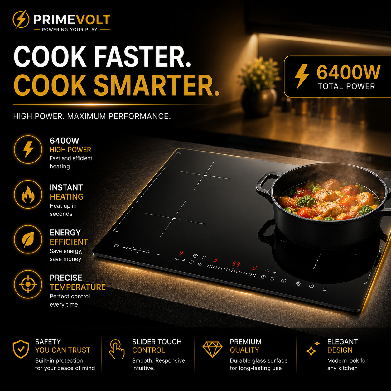 60CM 4-Zone Induction Cooktop 6400W High-Power Built-In Electric Hob