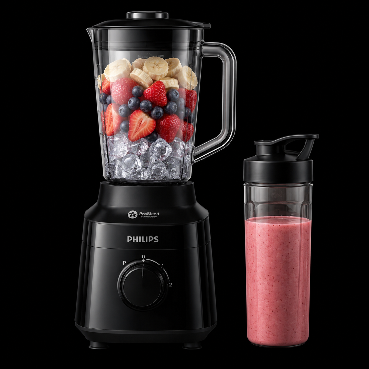 Philips Blender 3000 Series ProBlend – 600W, 2L + Travel Bottle, Black.