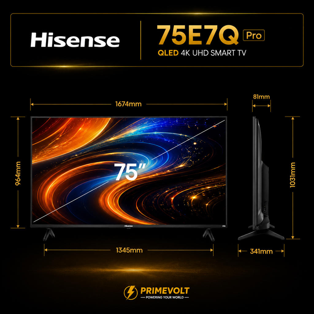 Hisense 75E7Q Pro 75" QLED Smart TV 4K UHD 144Hz | Dolby Vision IQ & Atmos | Pro Gaming Mode | AMD FreeSync Premium [Energy Class E]