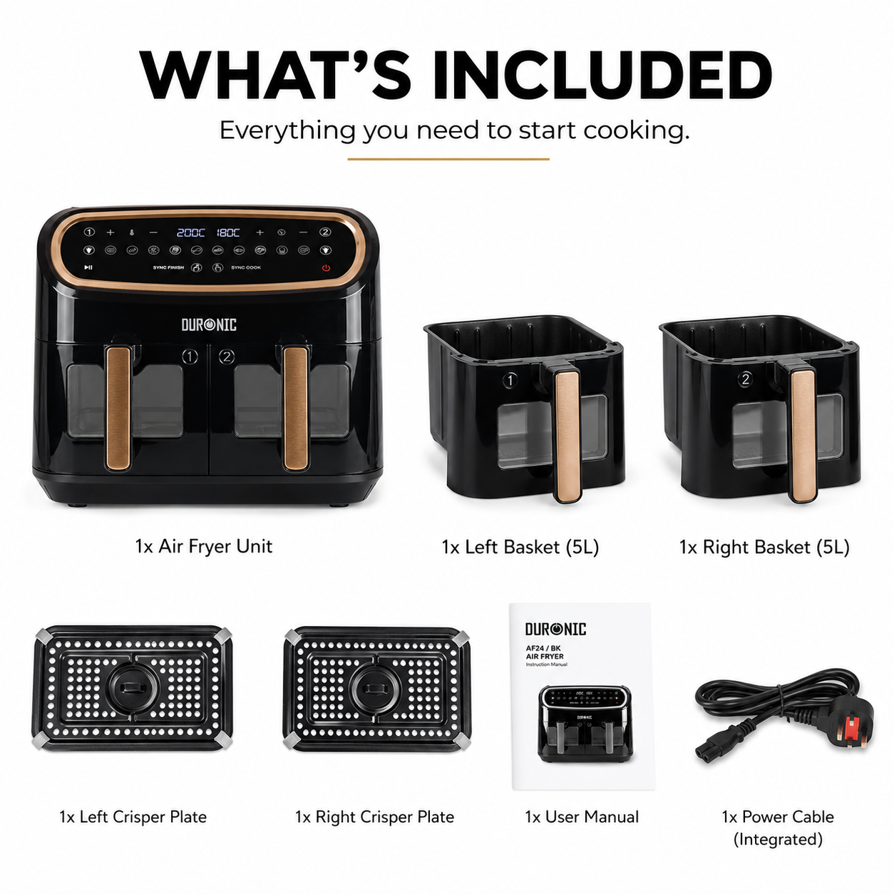 Duronic 10L Dual View Air Fryer | XL Oil-Free Digital Air Fryer with 10 Smart Cooking Programs