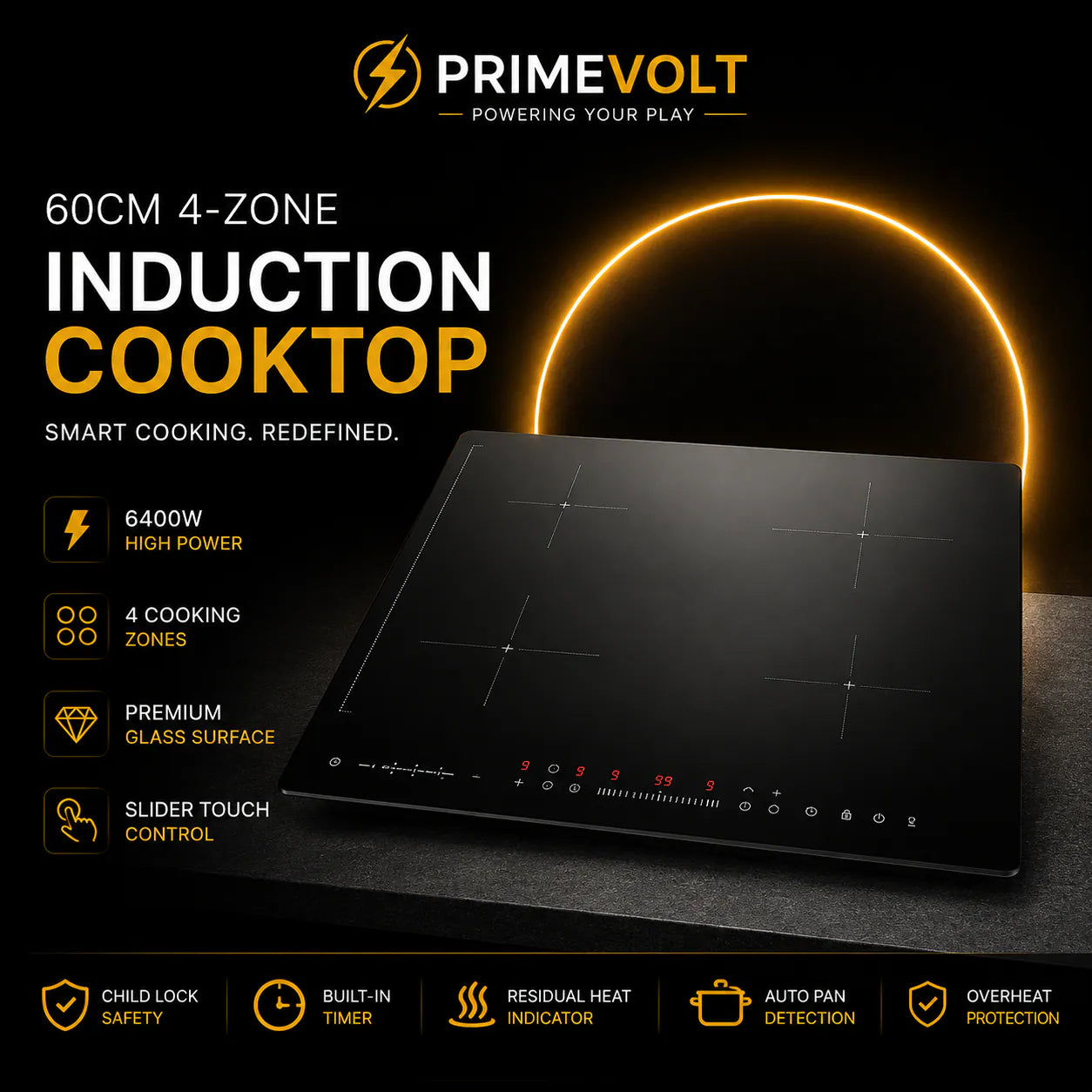 60CM 4-Zone Induction Cooktop 6400W High-Power Built-In Electric Hob