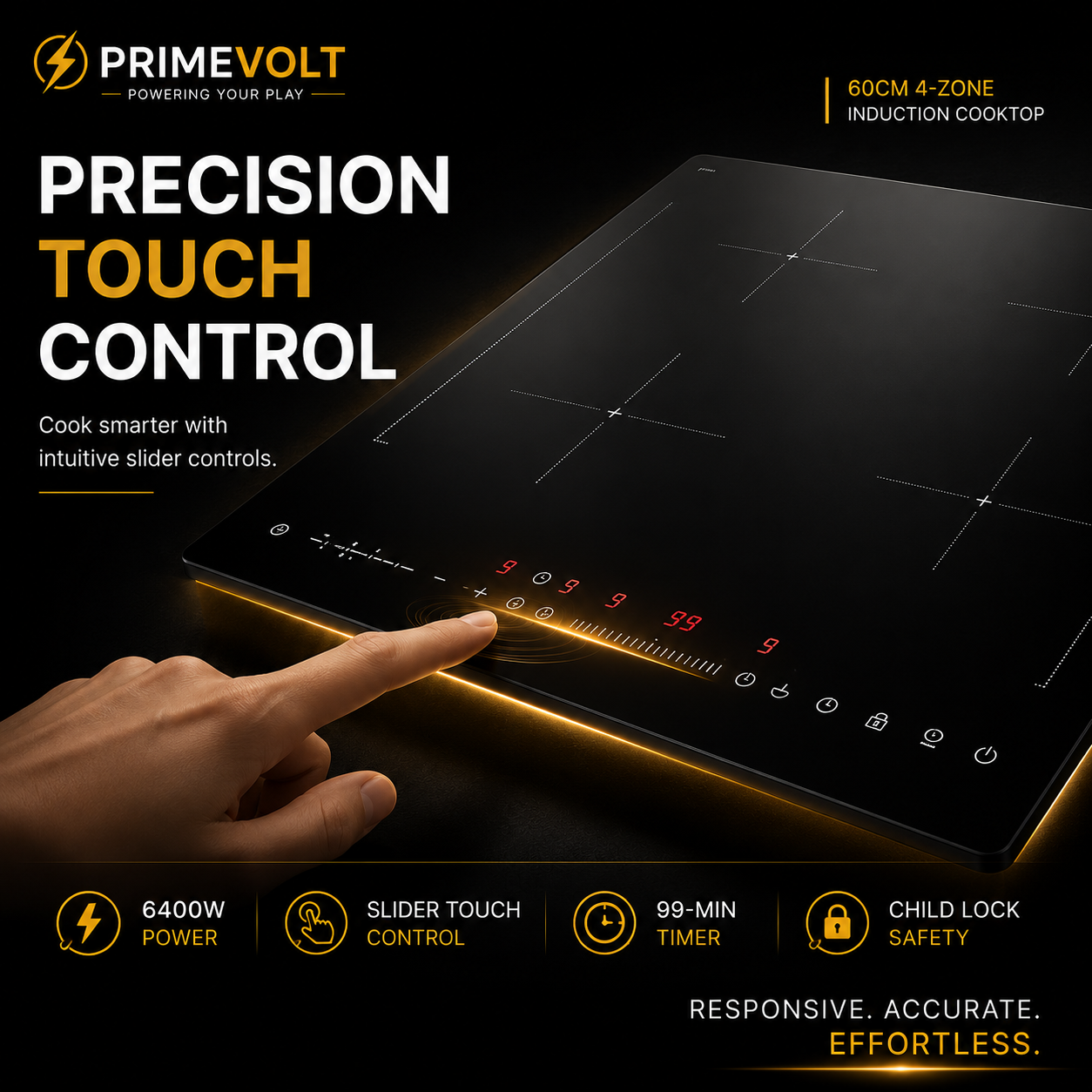 60CM 4-Zone Induction Cooktop 6400W High-Power Built-In Electric Hob