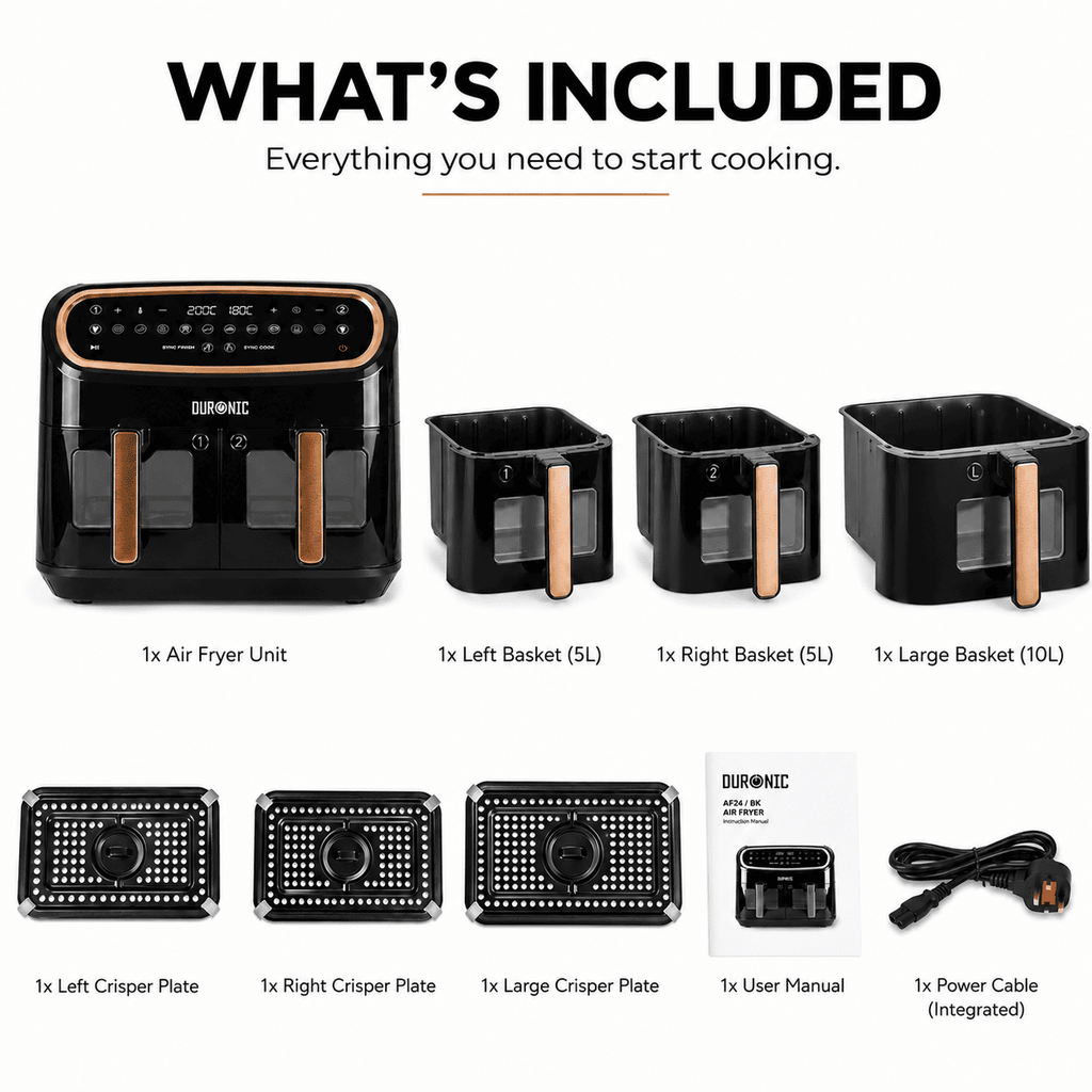 Duronic 10L Dual View Air Fryer | XL Oil-Free Digital Air Fryer with 10 Smart Cooking Programs