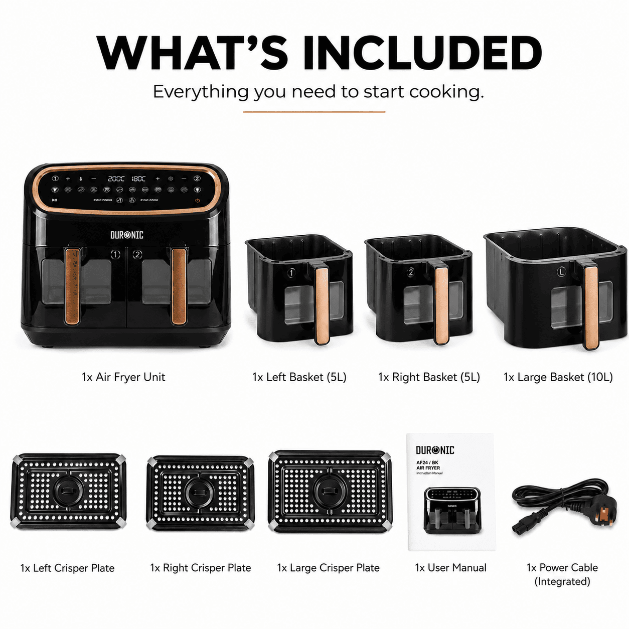 Duronic 10L Dual View Air Fryer | XL Oil-Free Digital Air Fryer with 10 Smart Cooking Programs