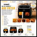 Duronic 10L Dual View Air Fryer | XL Oil-Free Digital Air Fryer with 10 Smart Cooking Programs