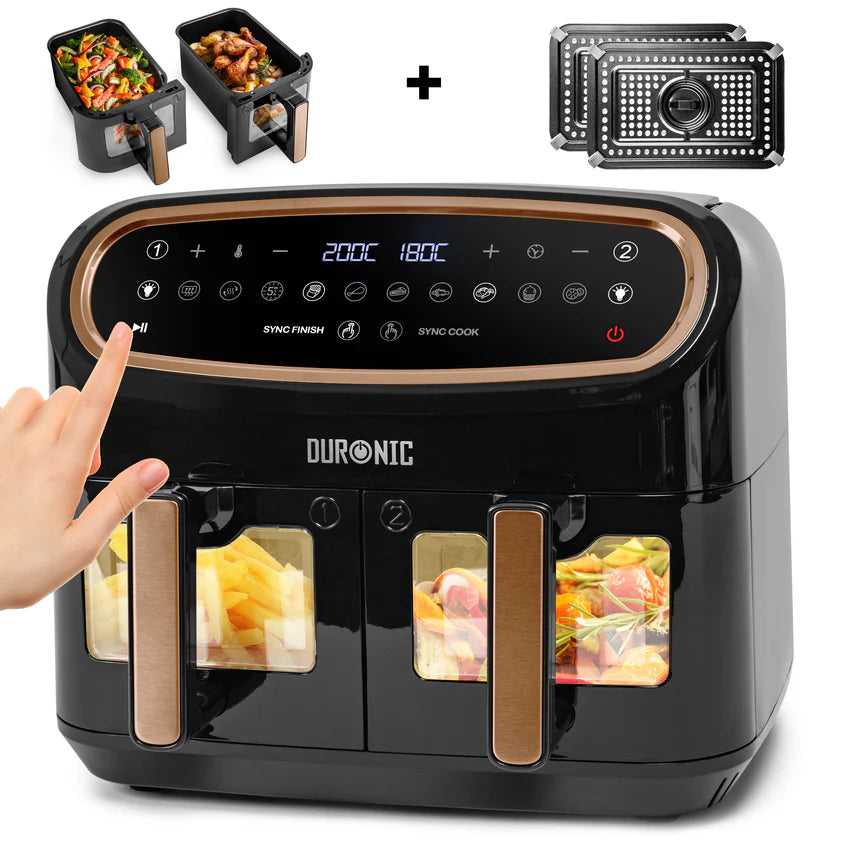 Duronic 10L Dual View Air Fryer | XL Oil-Free Digital Air Fryer with 10 Smart Cooking Programs